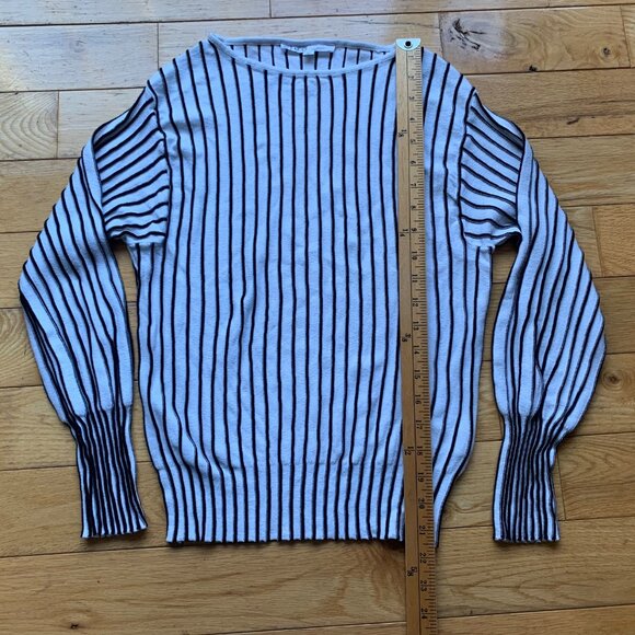 Cleo Striped Lightweight Sweater | Women’s XS | Puff Sleeve Knit Top - Picture 3 of 6